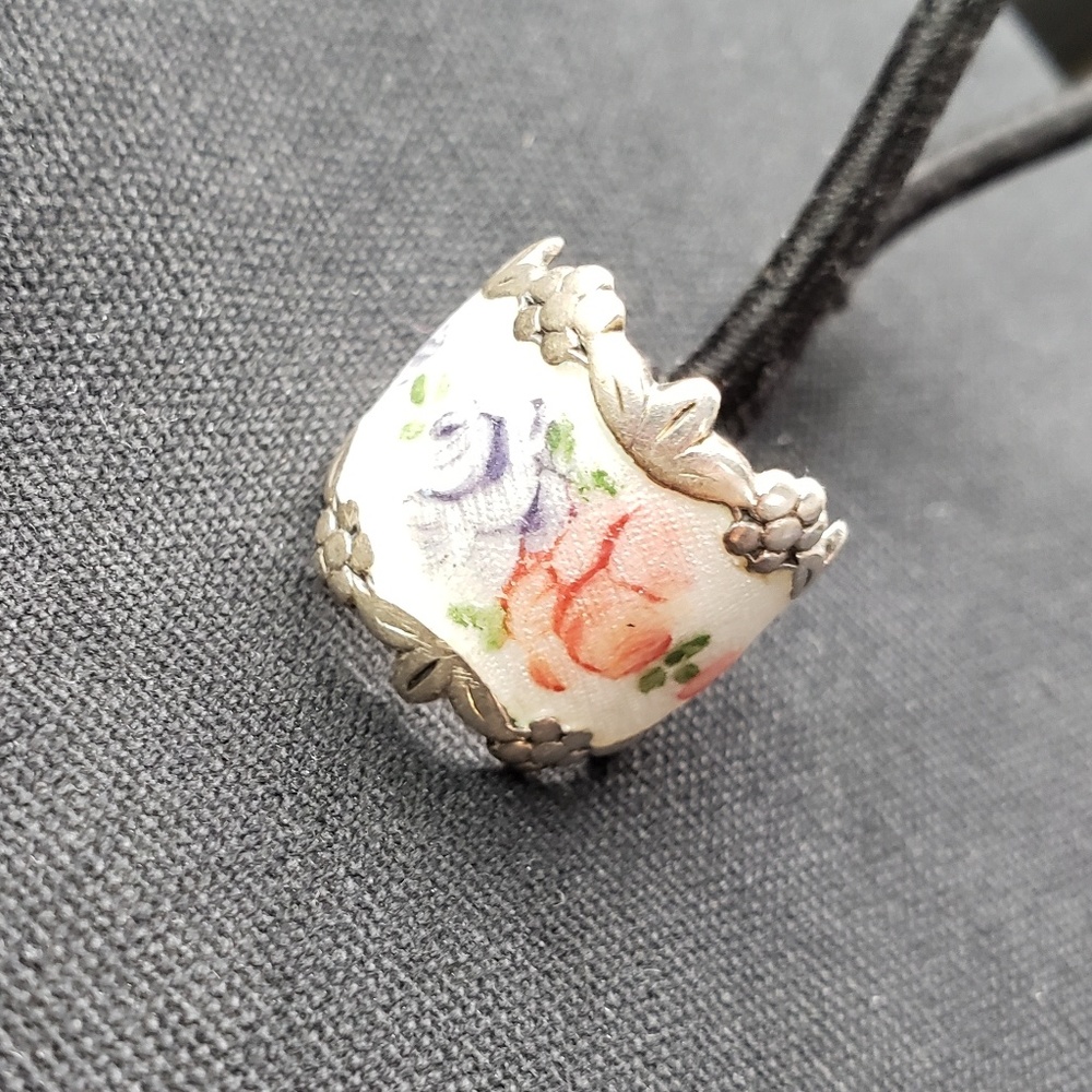 Rare GLASS W/ Antique Silver Sterling band Ring